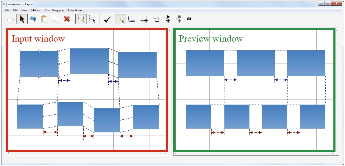 Global Beautification of Layouts with Interactive Ambiguity Resolution